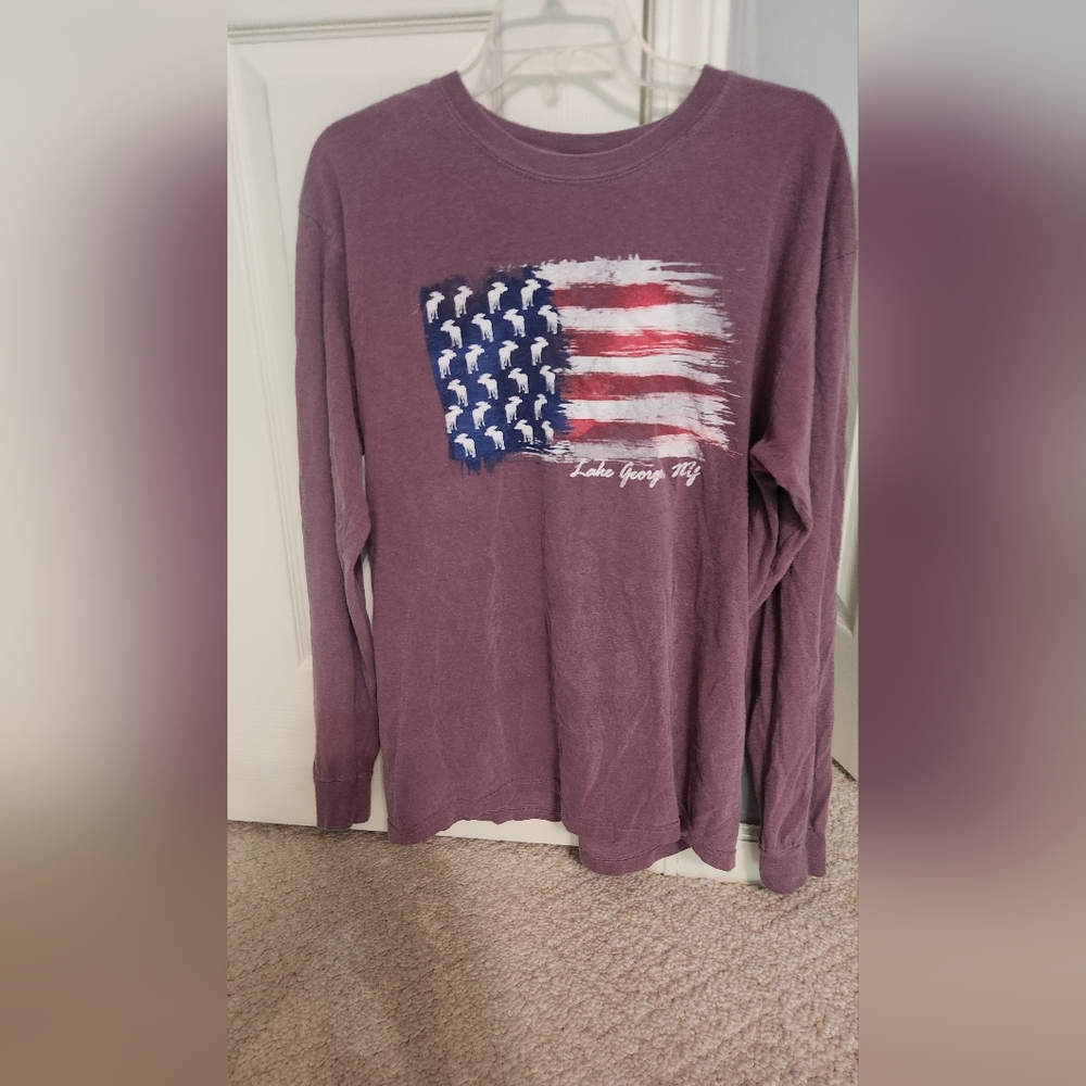 Purple Long Sleeve Shirt with American Flag Design